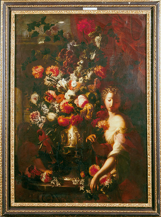 Sotheby's — Tamm Franz Werner von - sec. XVII/ XVIII - Natura morta con vaso di fiori, frutta, fanciullo e figura femminile — insieme